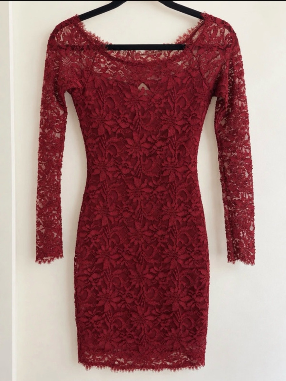 Jump Burgundy Floral Lace Long-Sleeve Dress